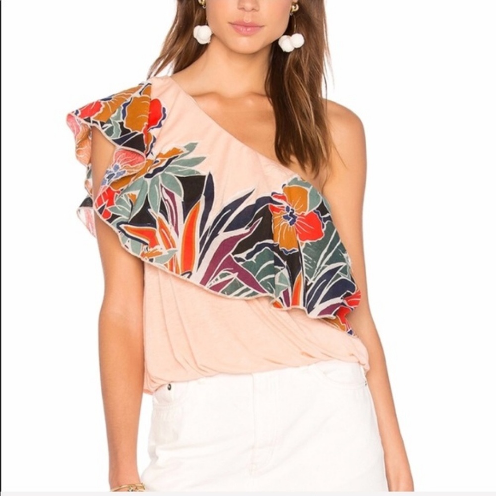 Free People One-Shoulder Peach Ruffle Top - Picture 3 of 8